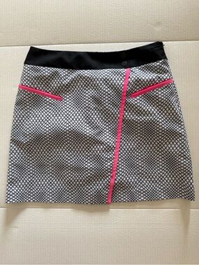 Black & White Geometric Skirt with Pink Trim by Annika